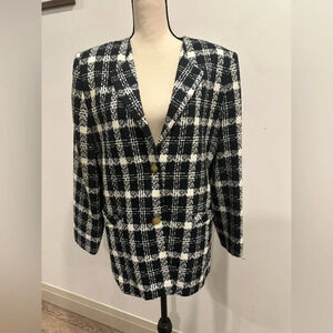Vintage Koret Canada 🇨🇦 Womens SZ 12 Blazer White and Black Plaid Lined Jacket